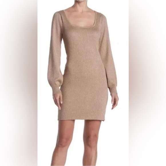blue orchid Dresses & Skirts - Blue Orchid Gold Ribbed Blouson Long Sleeve Dress Size Large NWT